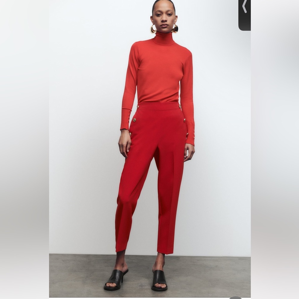 Zara straight leg pants with metallic buttons